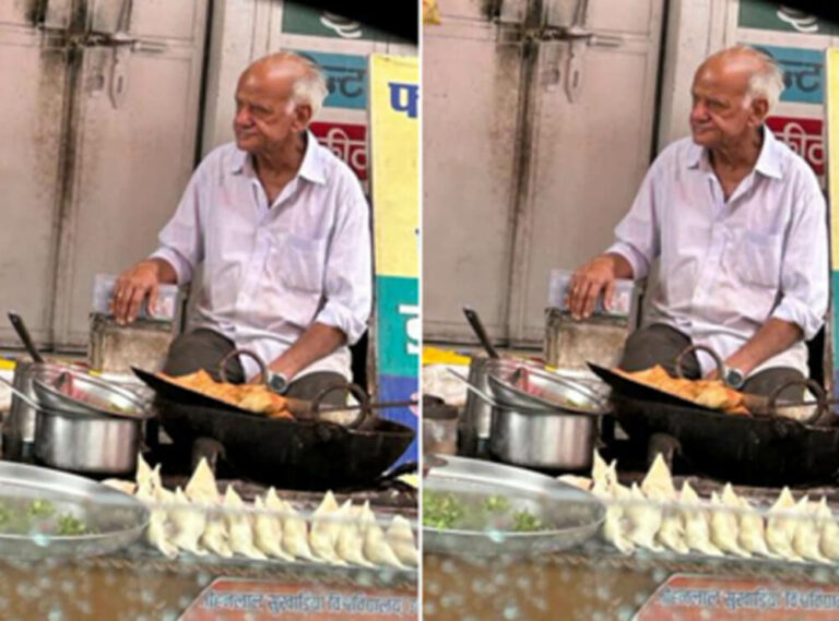 old man selling samosas